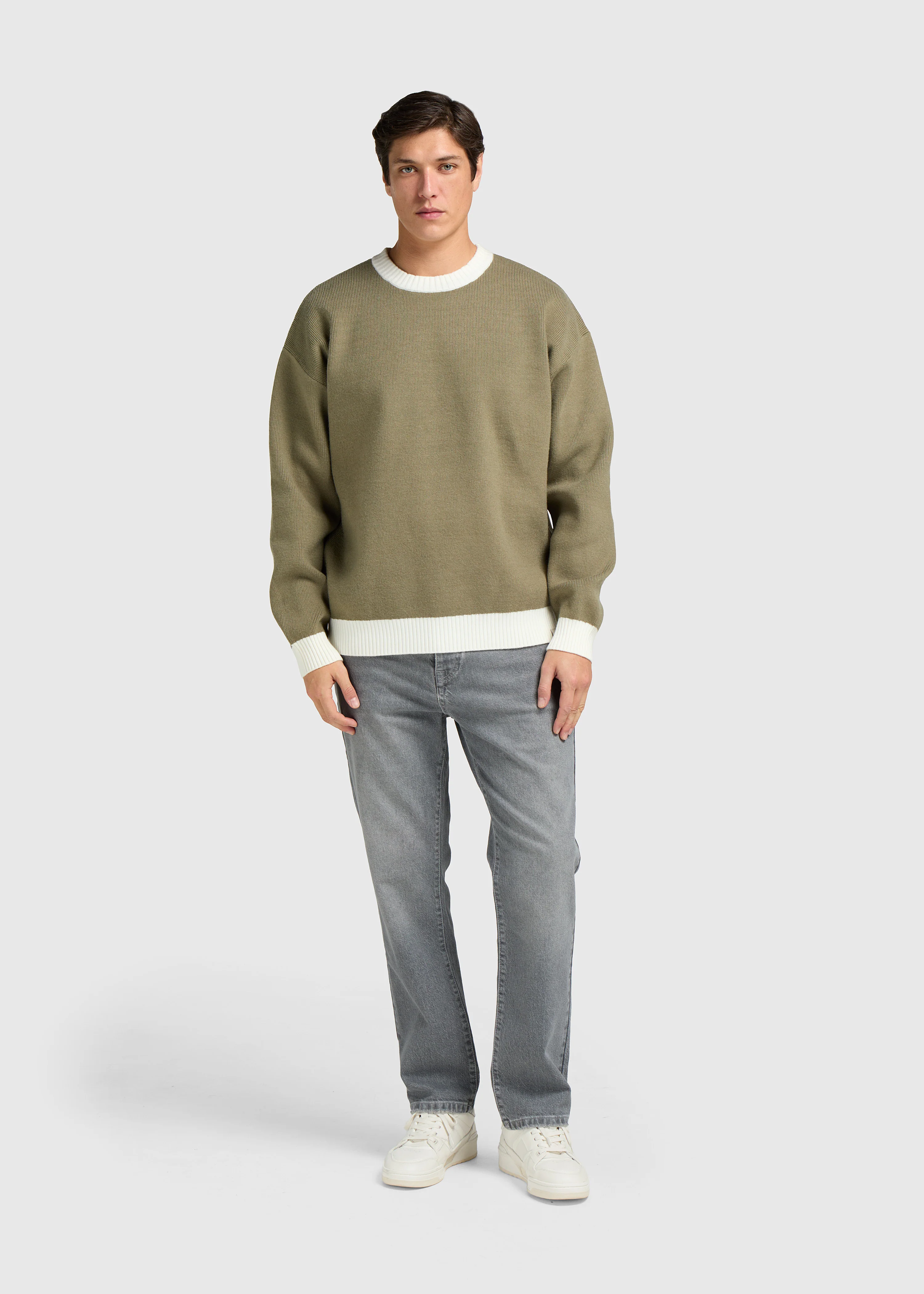 Contrast Knit Crewneck - Green - Image 5