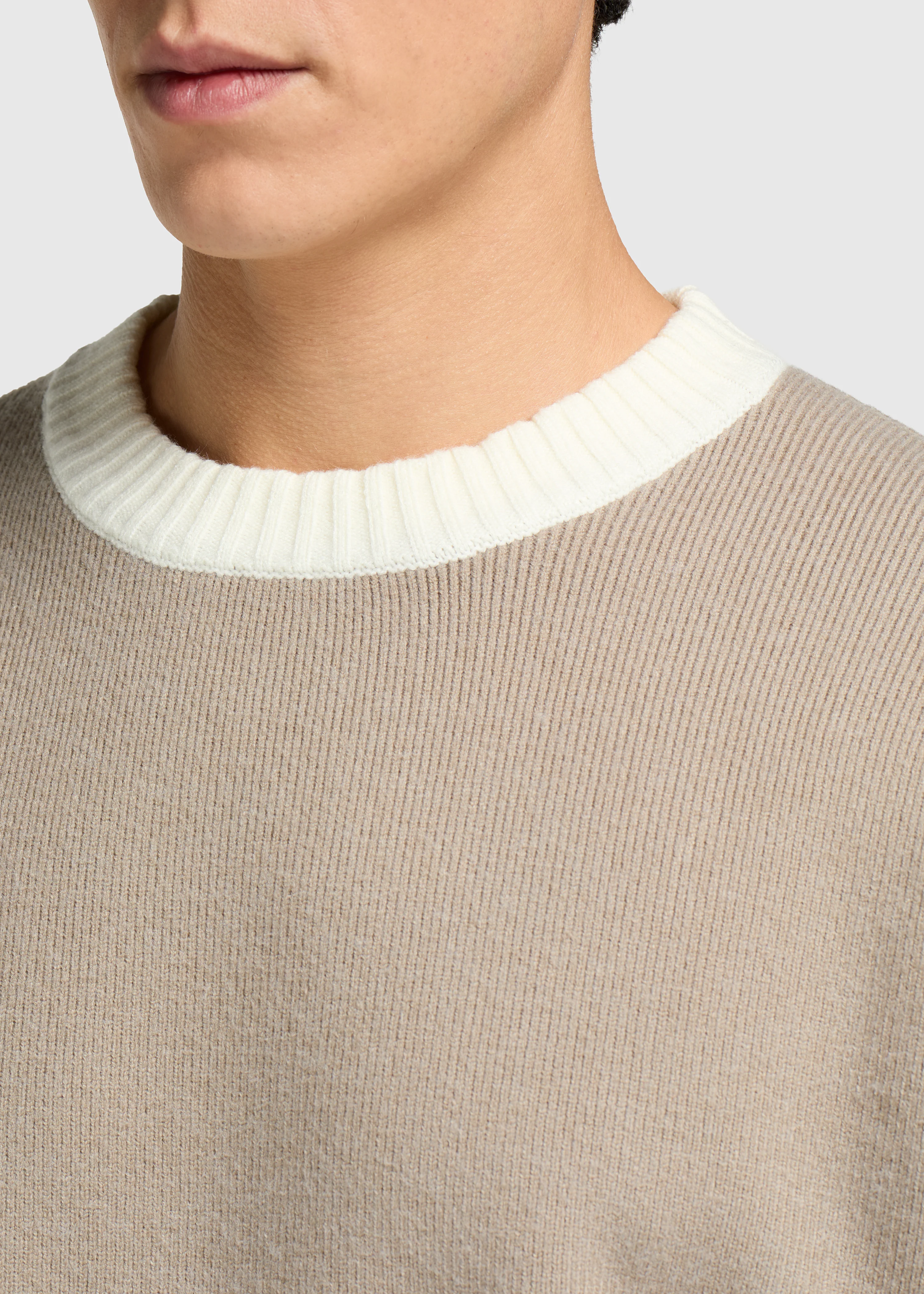 Contrast Knit Crewneck - Grey - Image 3