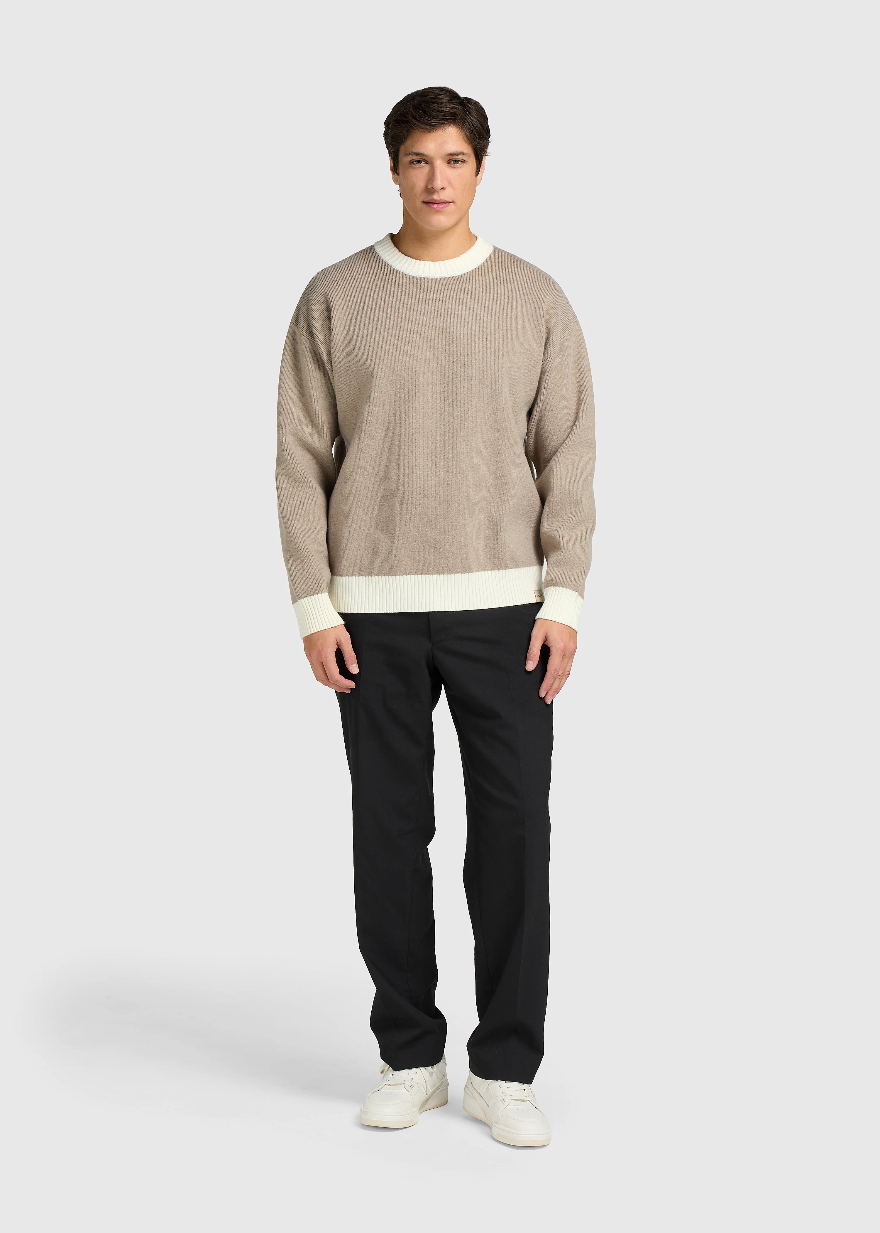 Contrast Knit Crewneck - Grey - Image 5