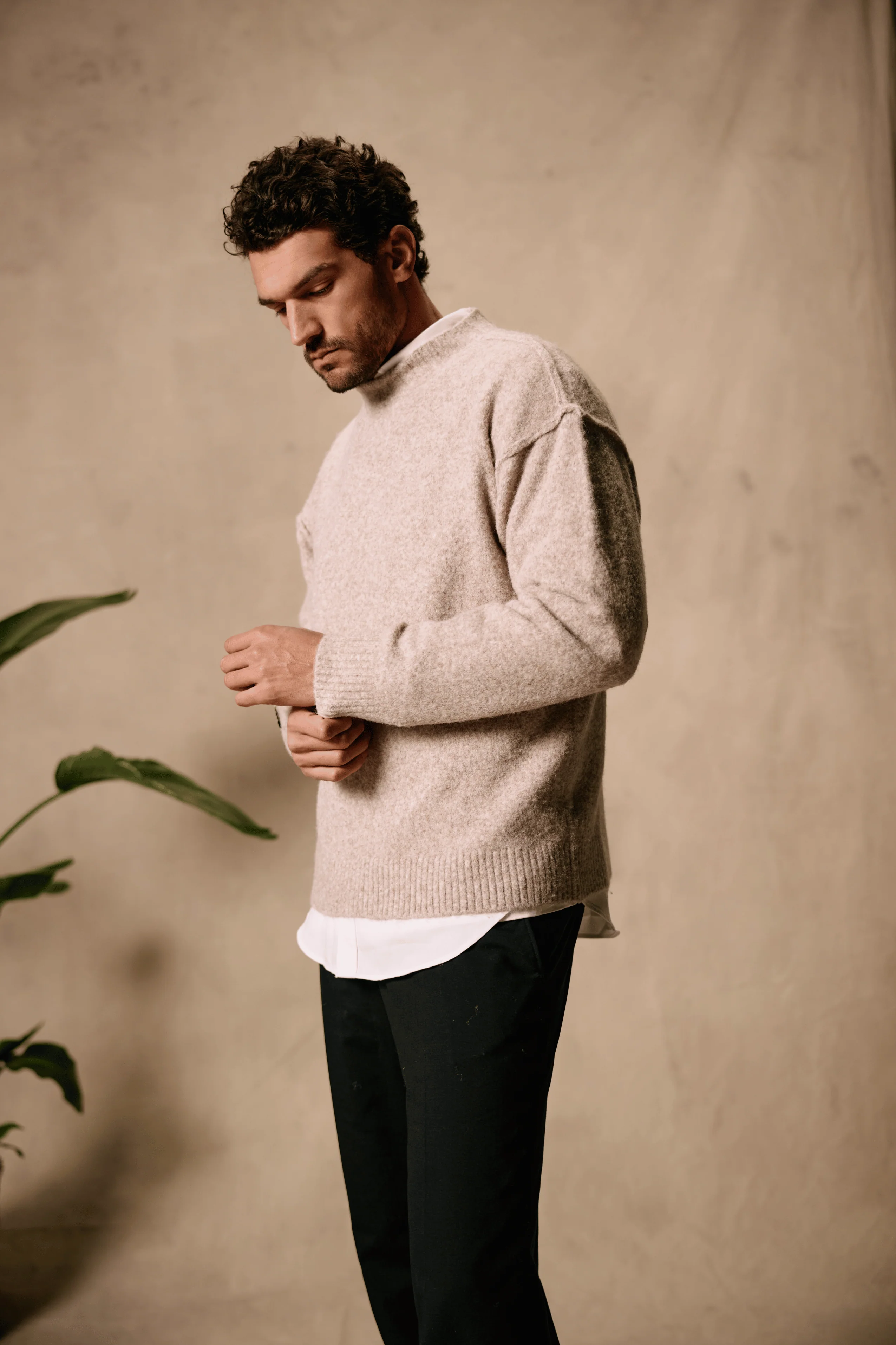 Cozy Brand Knit Crewneck - Taupe - Image 6