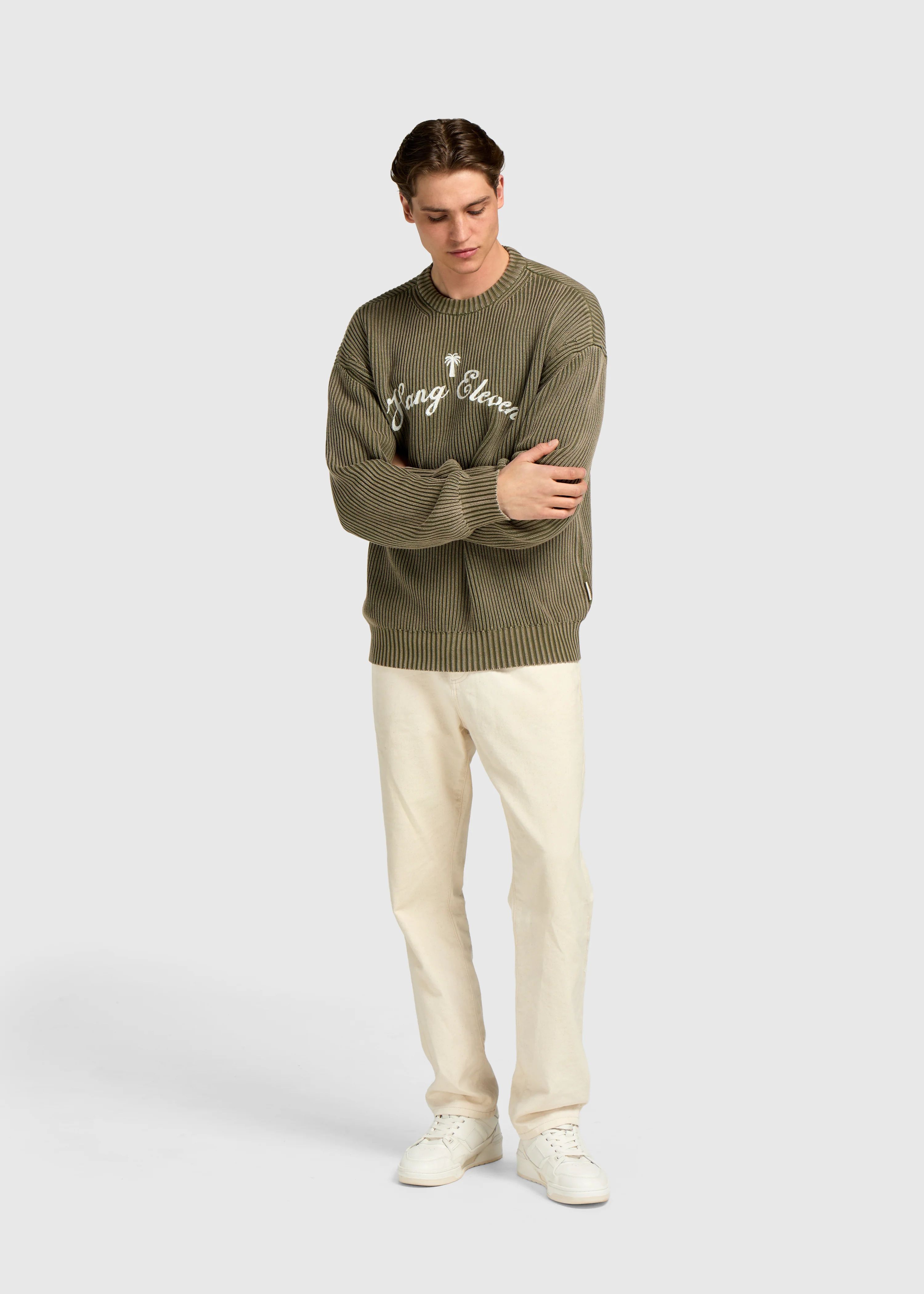 Palm Logo Knit Crewneck - Olive Green - Image 5