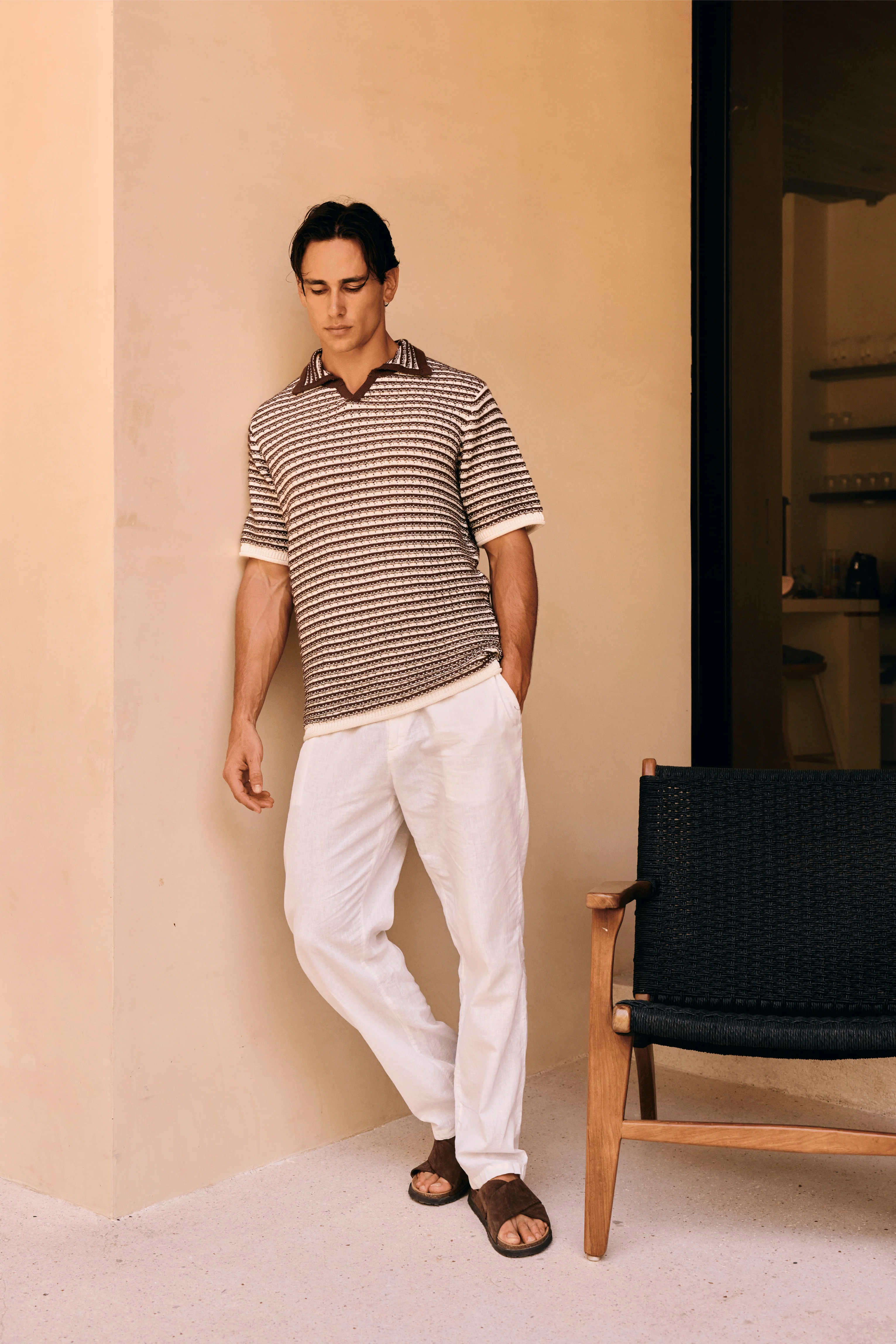 Stripe Knitted Polo - Brown - Image 6