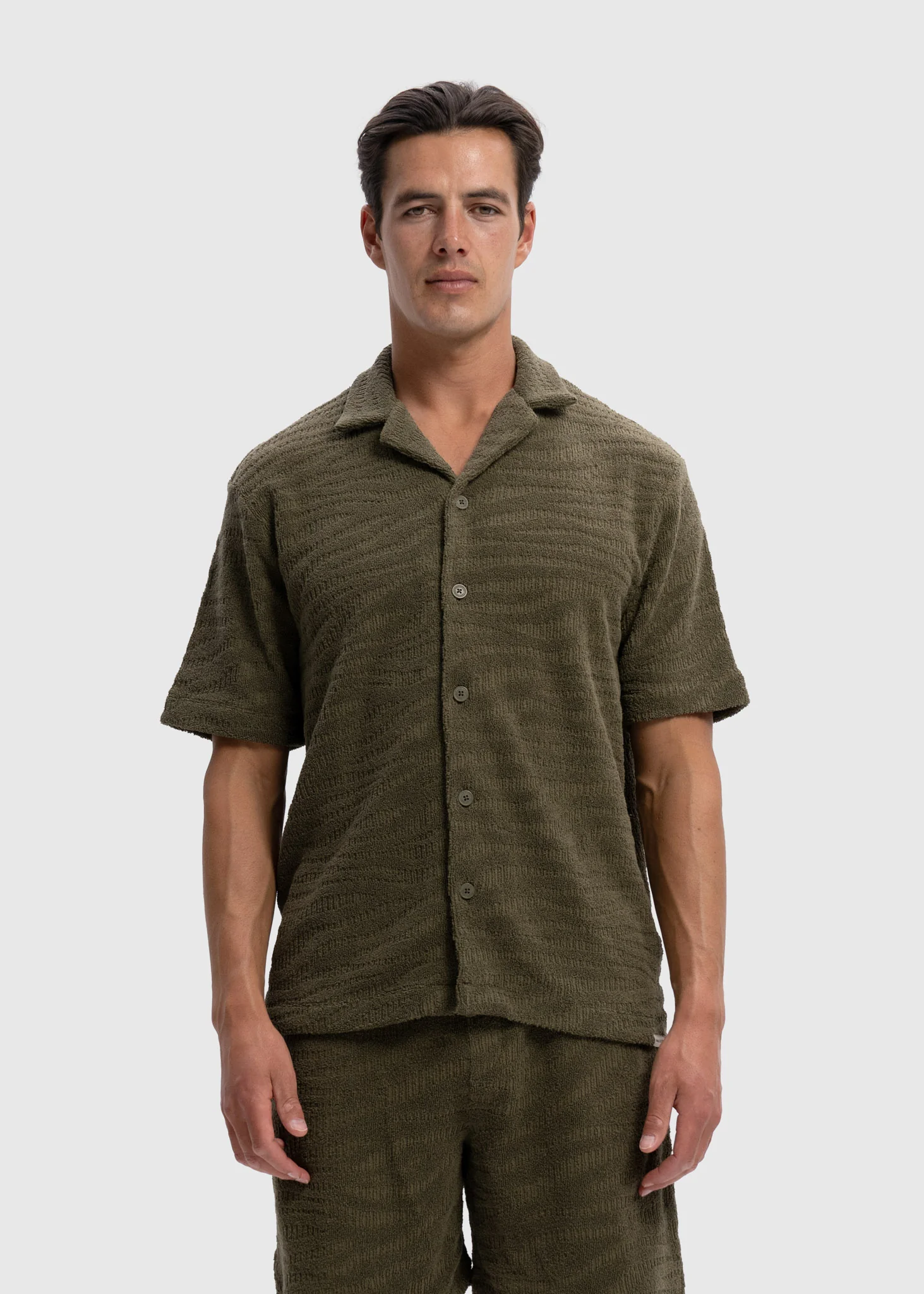 Terry Jacquard Shirt - Olive Green - Image 2