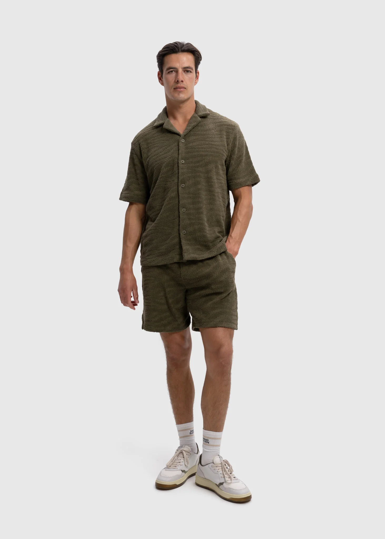 Terry Jacquard Shirt - Olive Green - Image 8