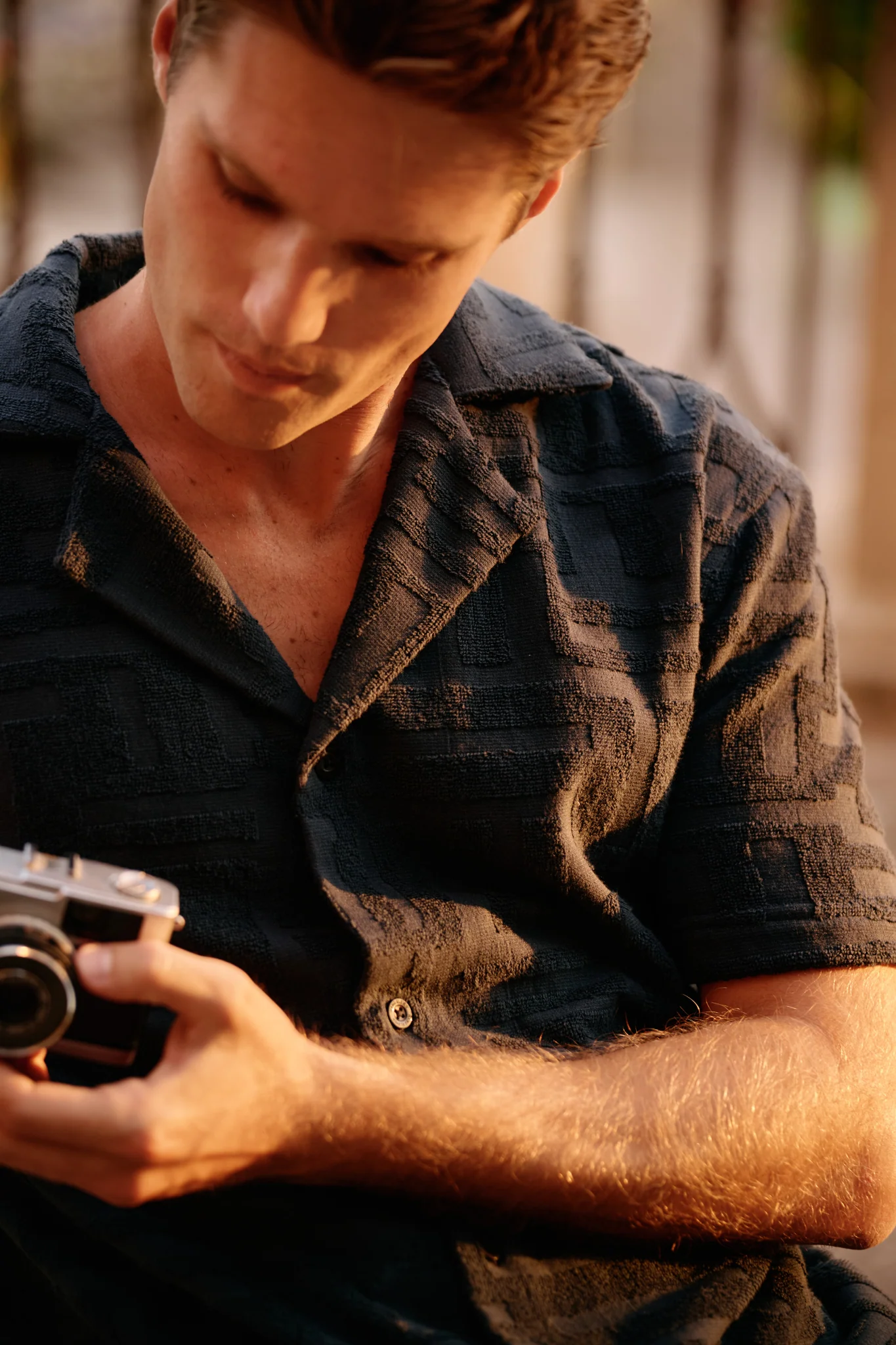 Toweling Jacquard Shirt - Navy Blue - Image 3