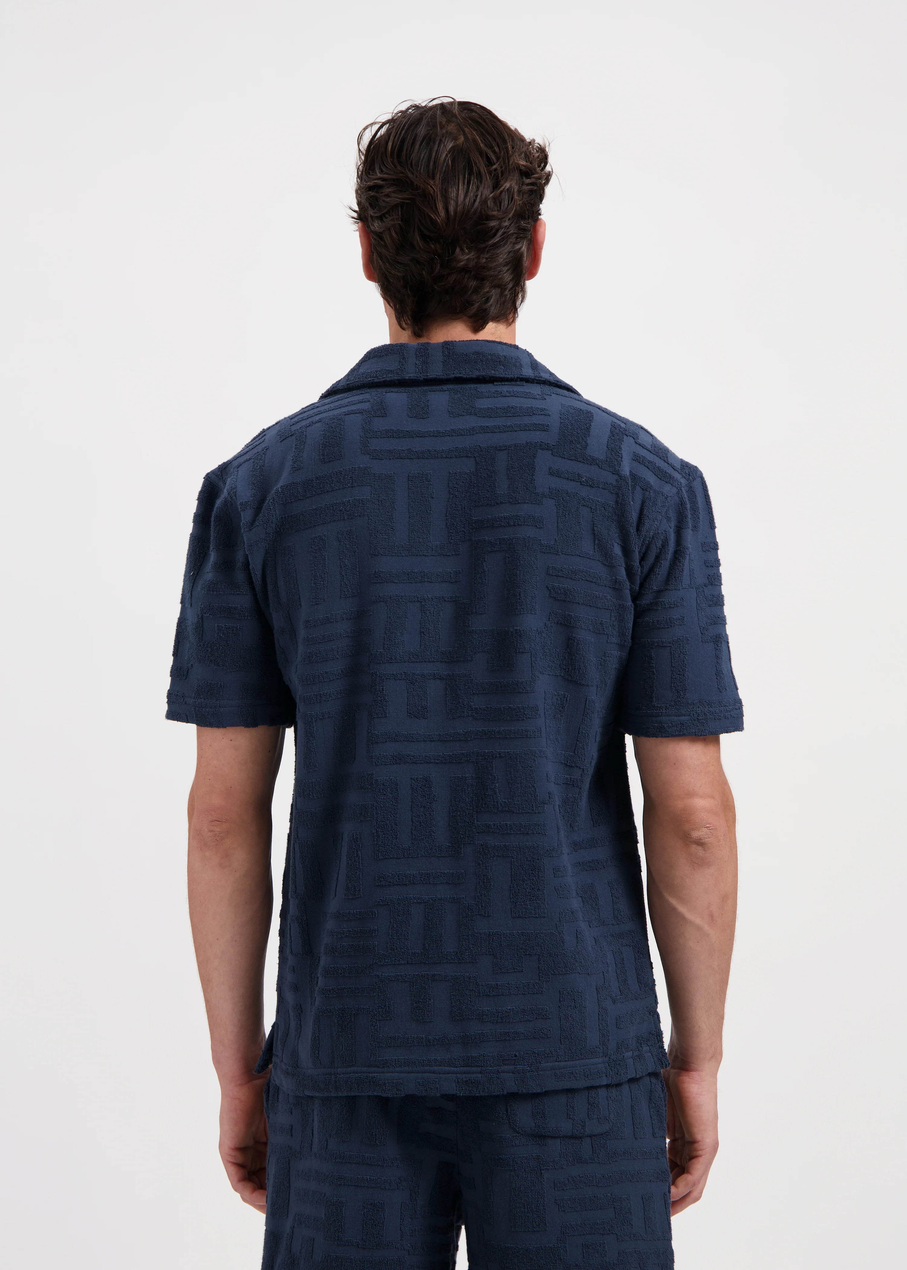 Toweling Jacquard Shirt - Navy Blue - Image 4