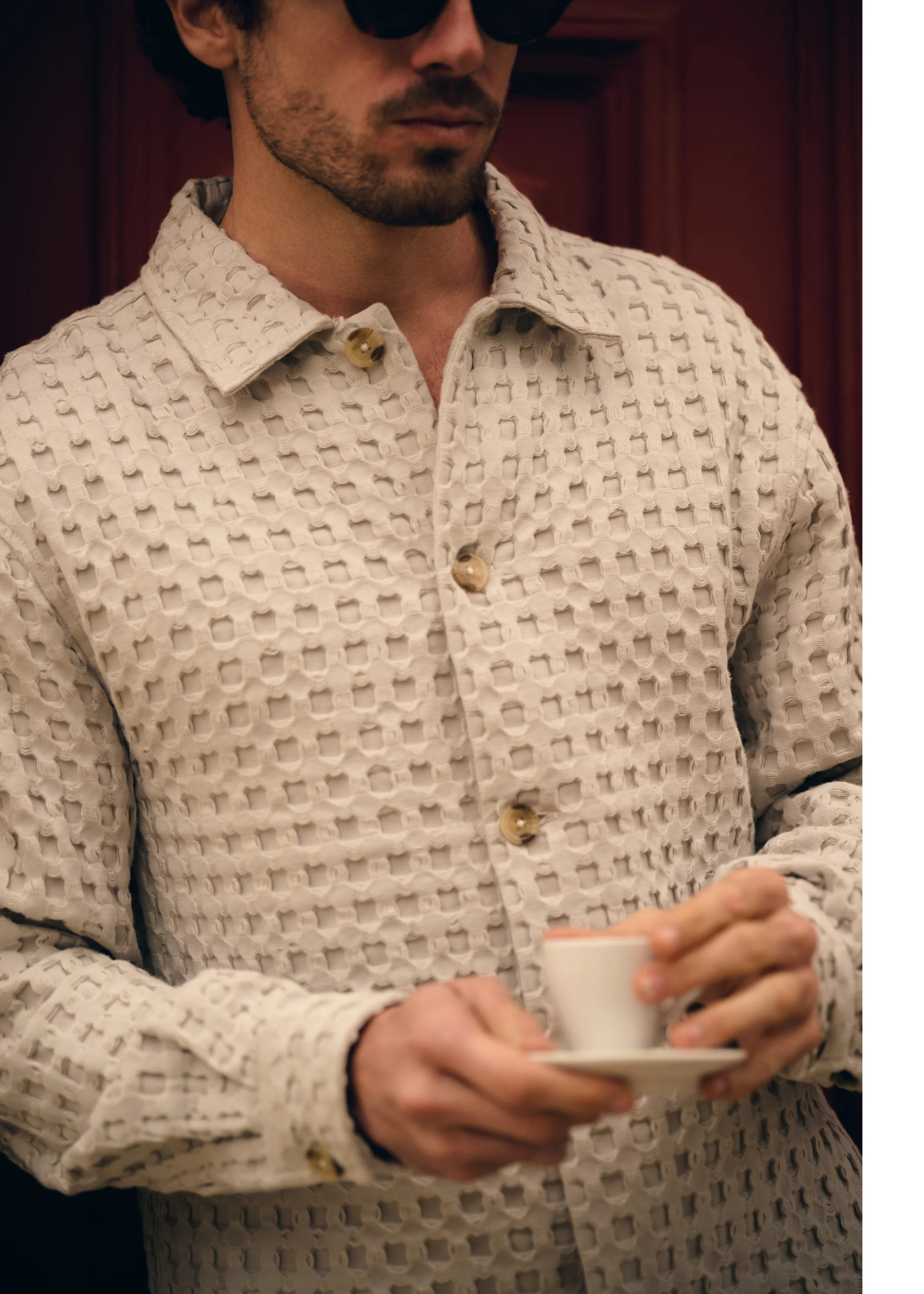 Waffle Overshirt - Taupe - Image 3