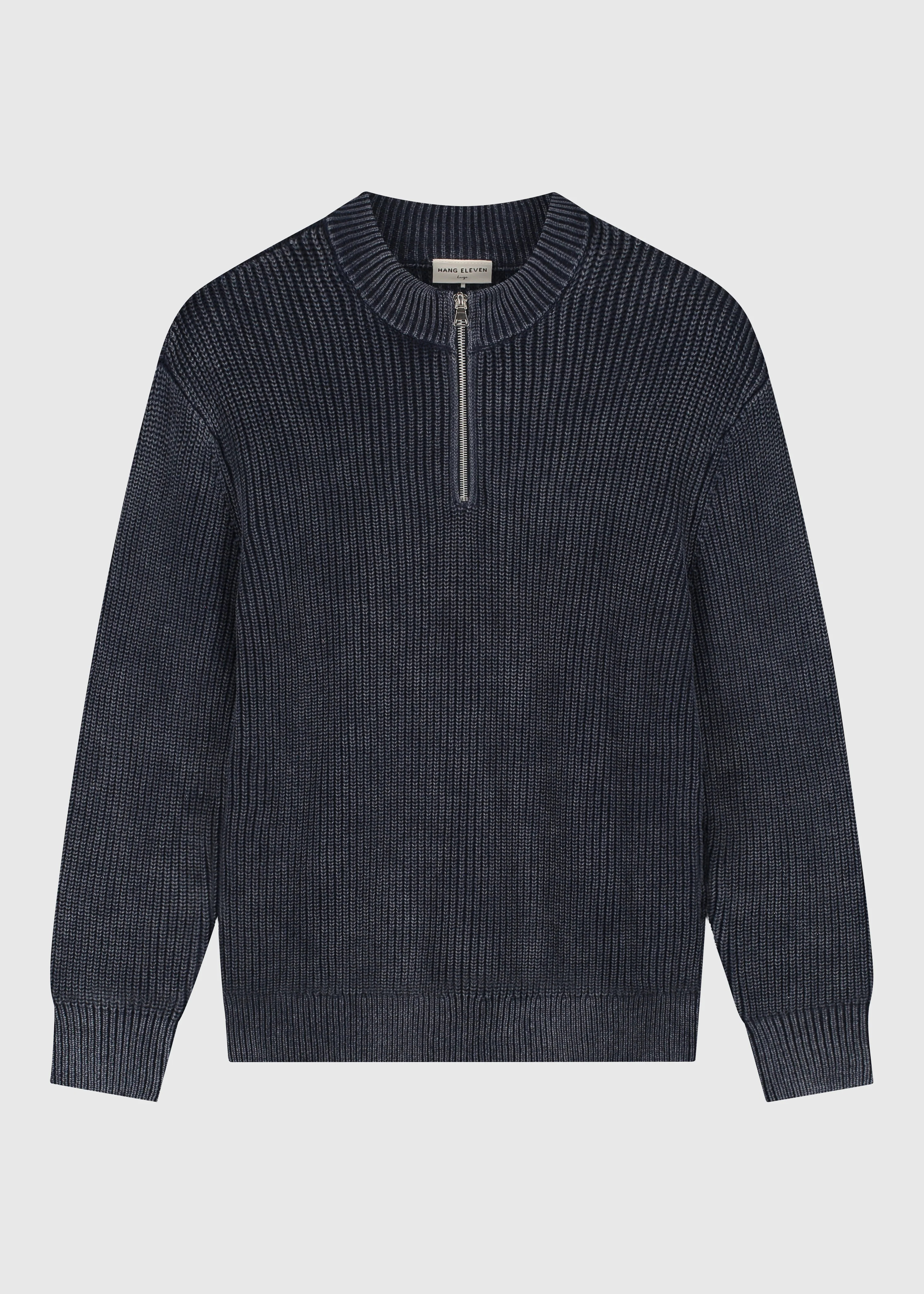 Washed Half Zip Knit - Navy Blue - Image 3