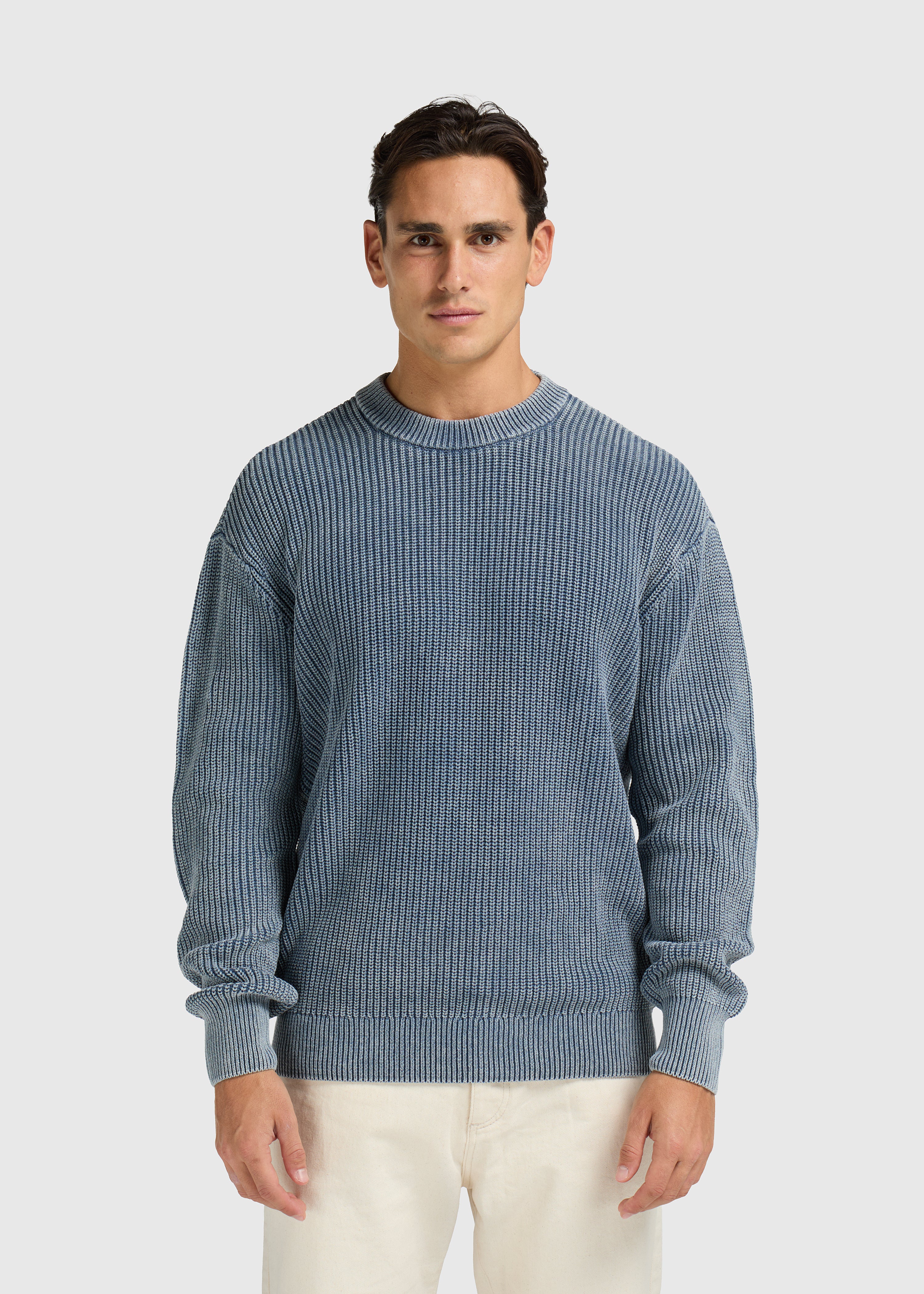 Washed Knit Crewneck - Stone Grey